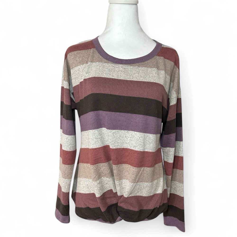 Purple and Gray Striped Top sweater Sz Medium